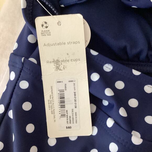 Peyton & Parker One Piece Swimsuit XXL Navy White Polka Dot Halter Top NWT - Picture 2 of 7